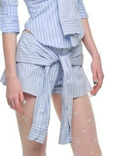 1JINN STUDIO Striped Faux Two Piece Lace Patchwork Slim Fit Women&