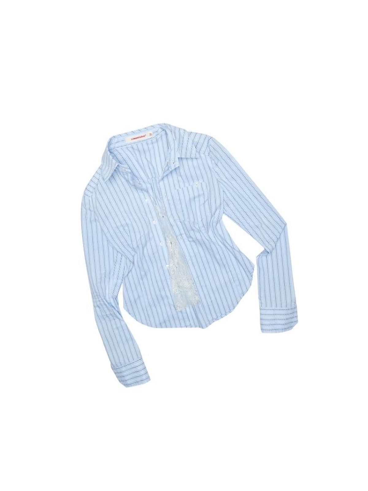 1JINN STUDIO Striped Faux Two Piece Lace Patchwork Slim Fit Women&