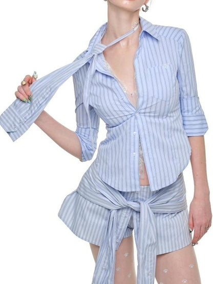 1JINN STUDIO Striped Faux Two Piece Lace Patchwork Slim Fit Women&