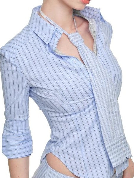 1JINN STUDIO Striped Faux Two Piece Lace Patchwork Slim Fit Women&