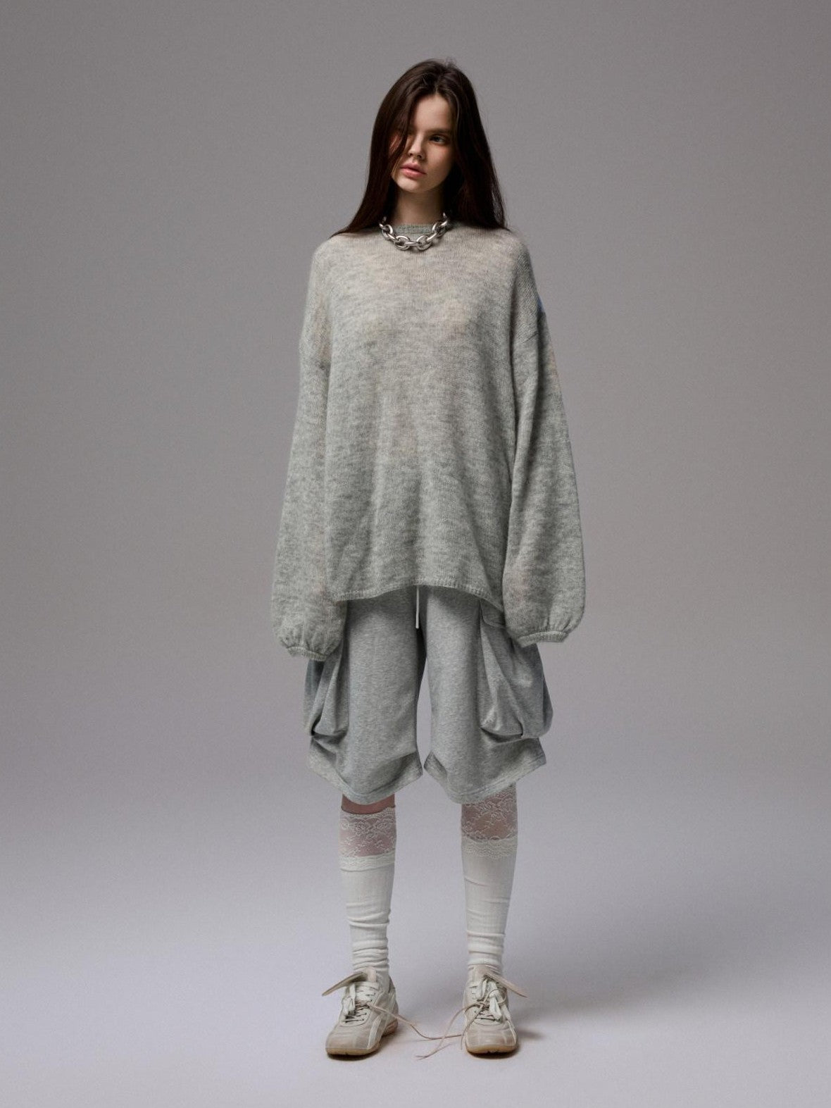 1JINN STUDIO Striped Patchwork Drop Shoulder Loose Knit Women&