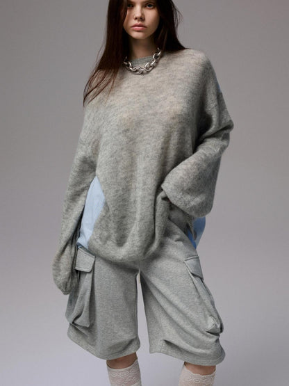 1JINN STUDIO Striped Patchwork Drop Shoulder Loose Knit Women&