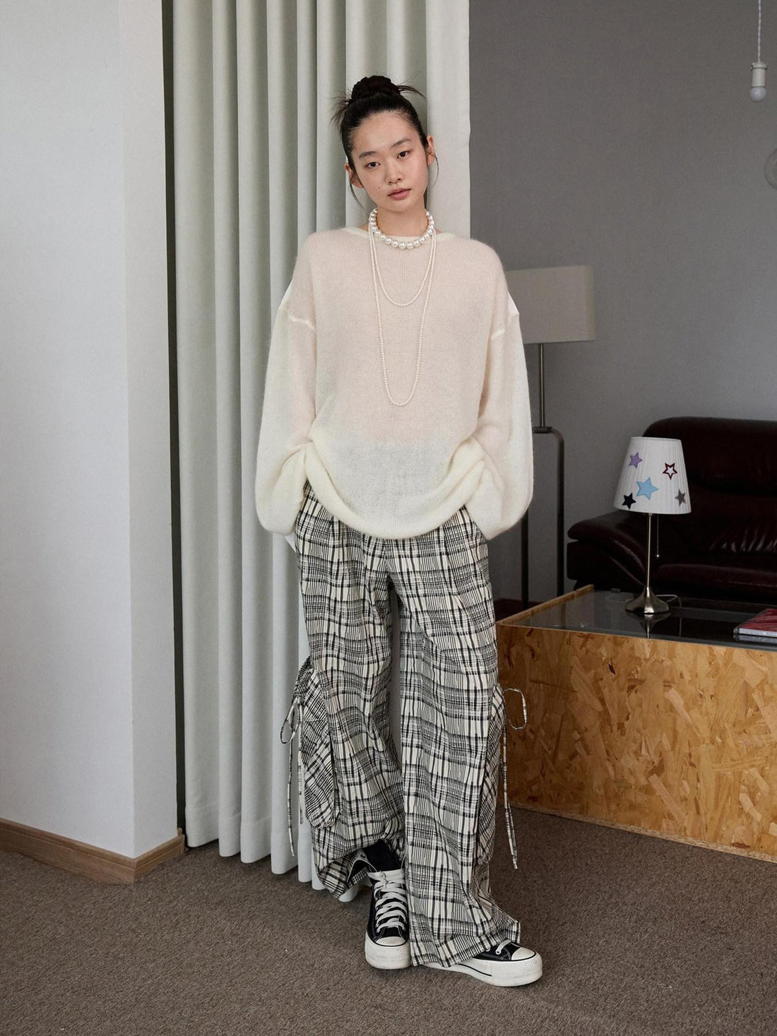 1JINN STUDIO Striped Patchwork Drop Shoulder Loose Knit Women&