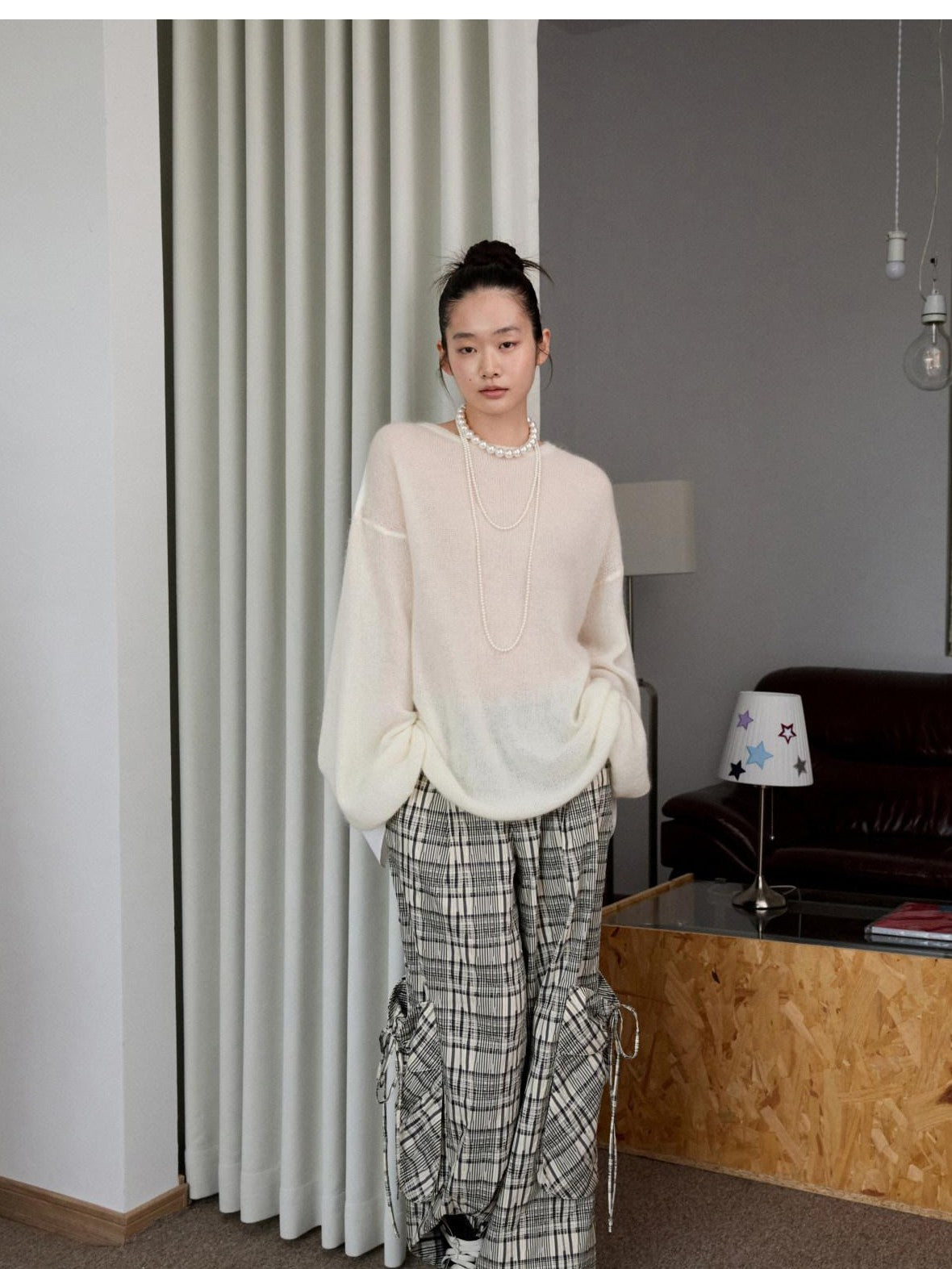 1JINN STUDIO Striped Patchwork Drop Shoulder Loose Knit Women&