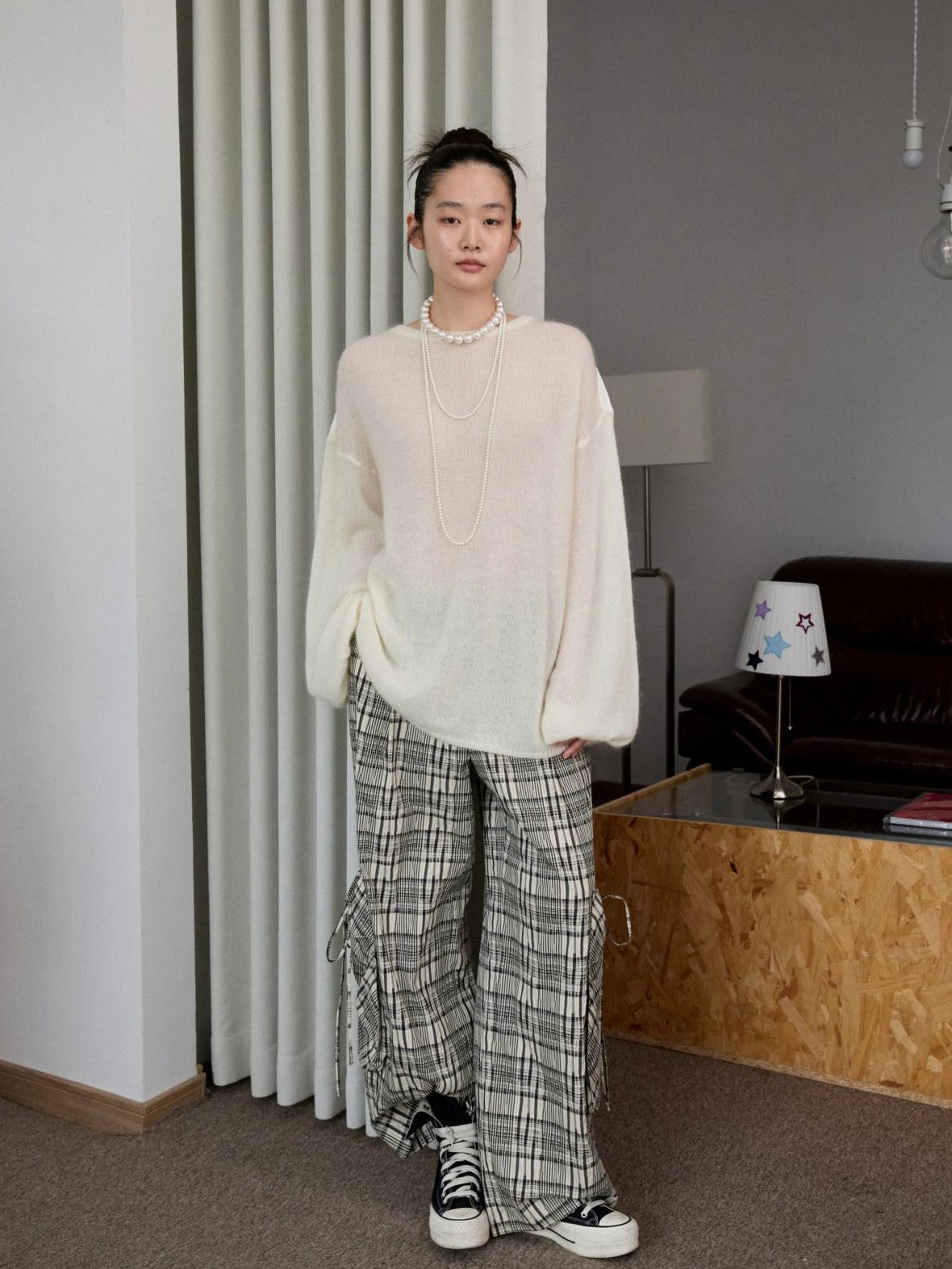 1JINN STUDIO Striped Patchwork Drop Shoulder Loose Knit Women&