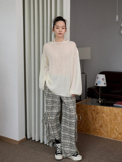 1JINN STUDIO Striped Patchwork Drop Shoulder Loose Knit Women&