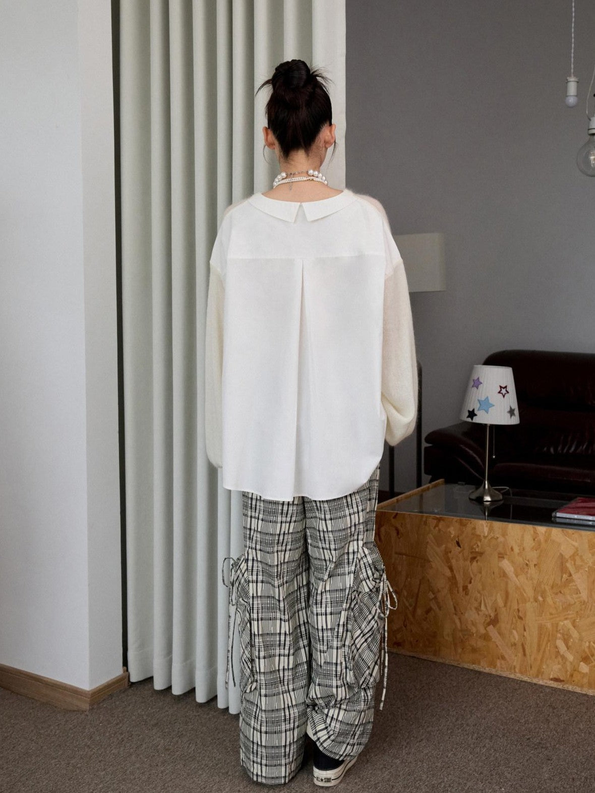 1JINN STUDIO Striped Patchwork Drop Shoulder Loose Knit Women&