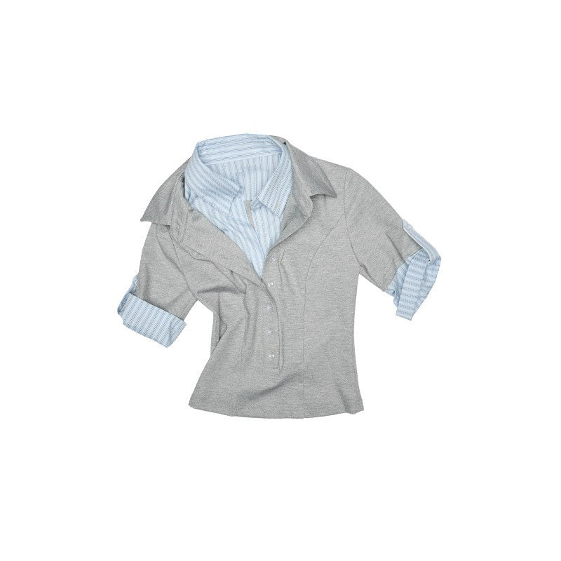 1JINN_STUDIO_Striped_Patchwork_Faux_Polo_Collar_Women&