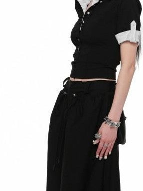 1JINN STUDIO Striped Patchwork Faux Polo Collar Women&