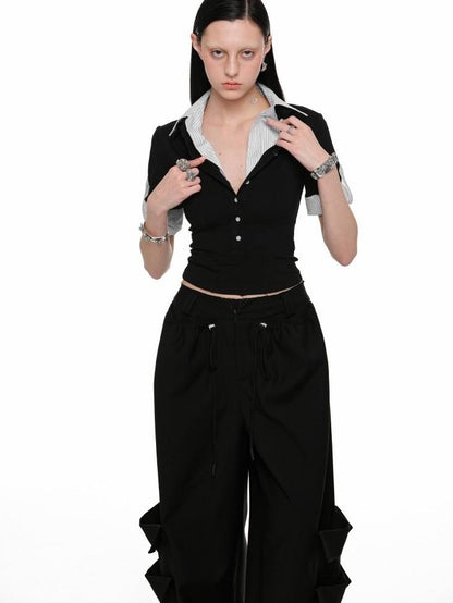 1JINN STUDIO Striped Patchwork Faux Polo Collar Women&