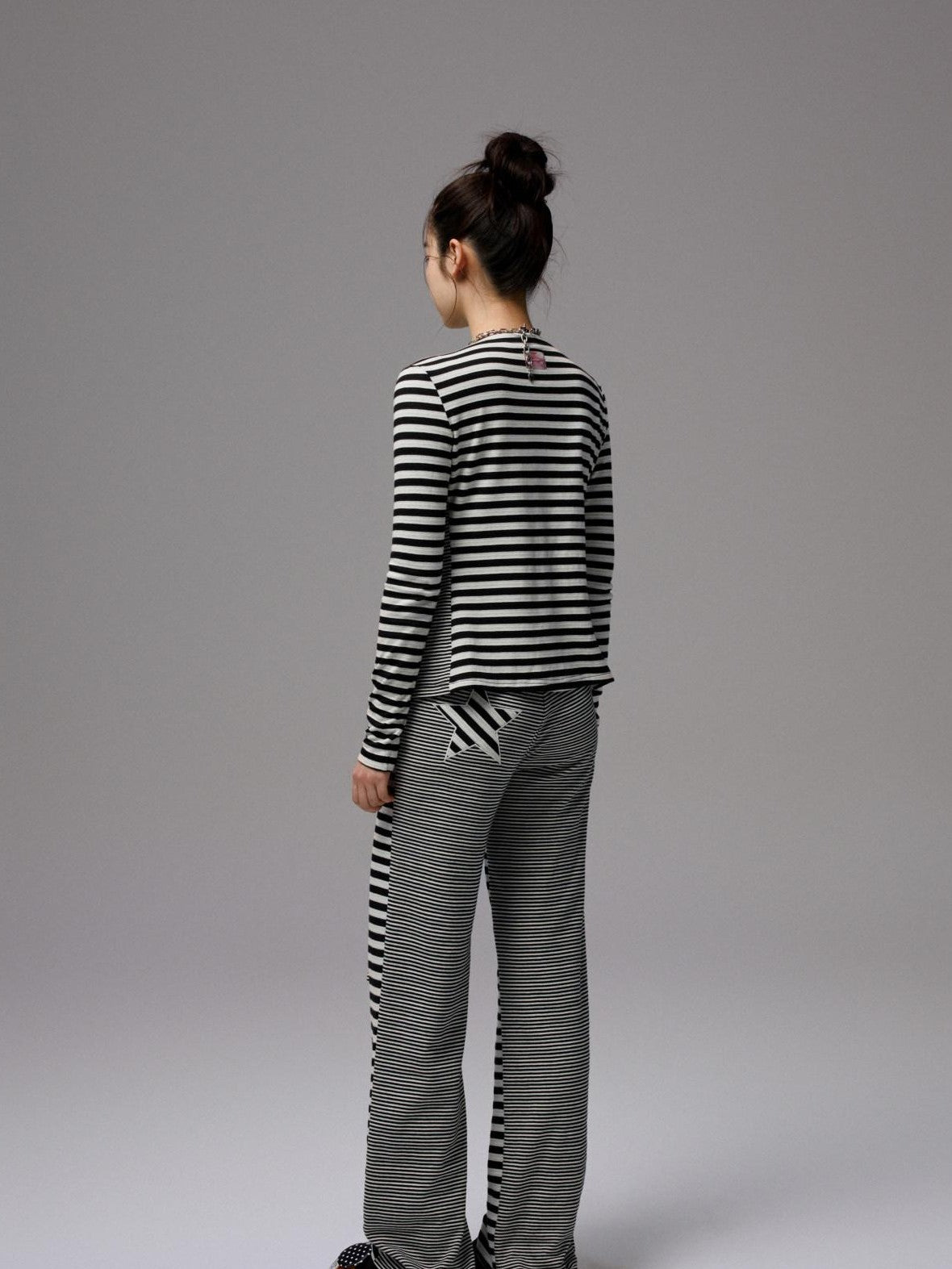 1JINN STUDIO Striped Patchwork Racerback Cardigan Straight Leg Women&
