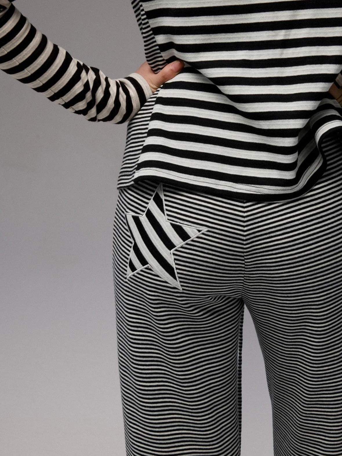 1JINN STUDIO Striped Patchwork Racerback Cardigan Straight Leg Women&