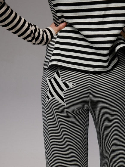 1JINN STUDIO Striped Patchwork Racerback Cardigan Straight Leg Women&