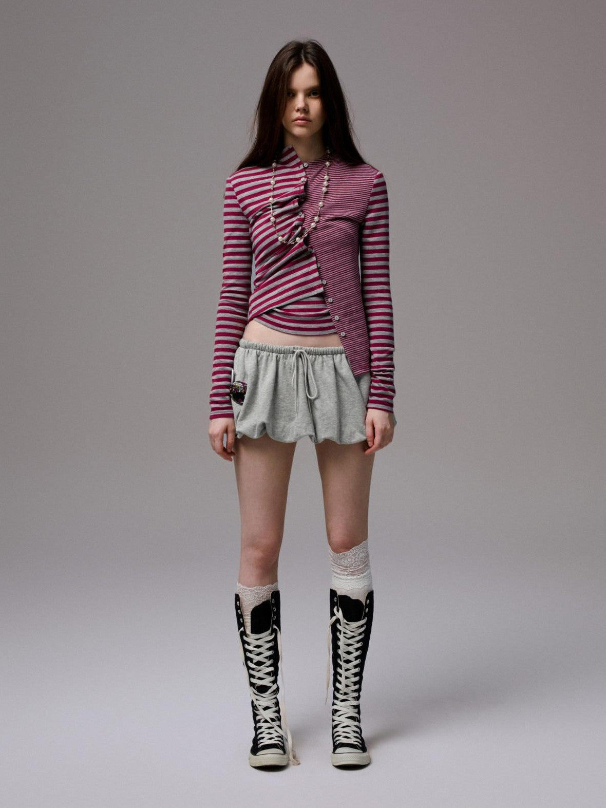 1JINN STUDIO Striped Patchwork Racerback Cardigan Straight Leg Women&