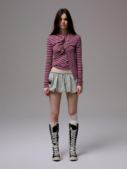 1JINN STUDIO Striped Patchwork Racerback Cardigan Straight Leg Women&