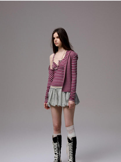 1JINN STUDIO Striped Patchwork Racerback Cardigan Straight Leg Women&