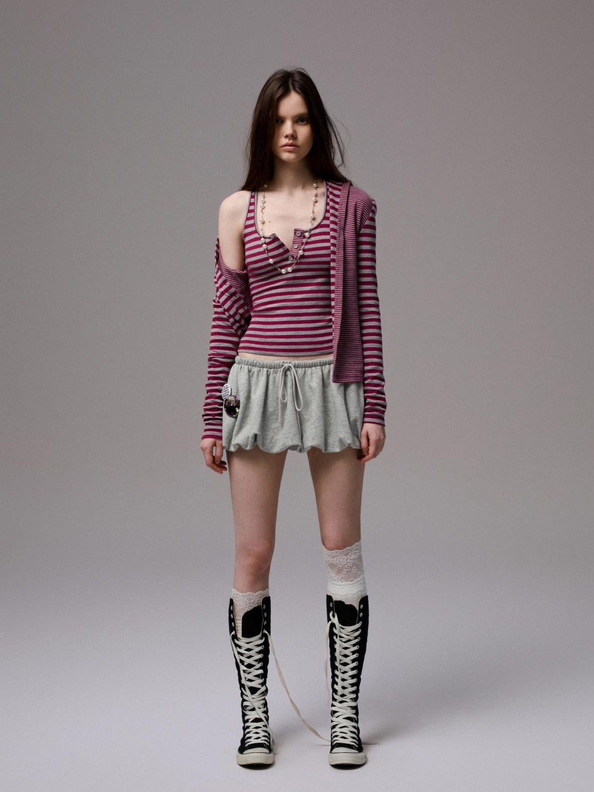 1JINN STUDIO Striped Patchwork Racerback Cardigan Straight Leg Women&