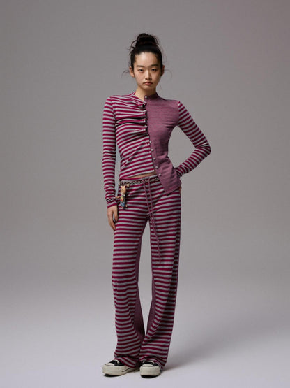 1JINN STUDIO Striped Patchwork Racerback Cardigan Straight Leg Women&