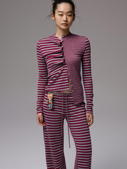 1JINN STUDIO Striped Patchwork Racerback Cardigan Straight Leg Women&