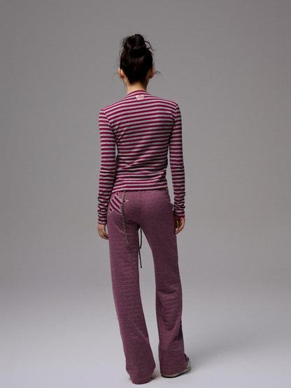 1JINN STUDIO Striped Patchwork Racerback Cardigan Straight Leg Women&