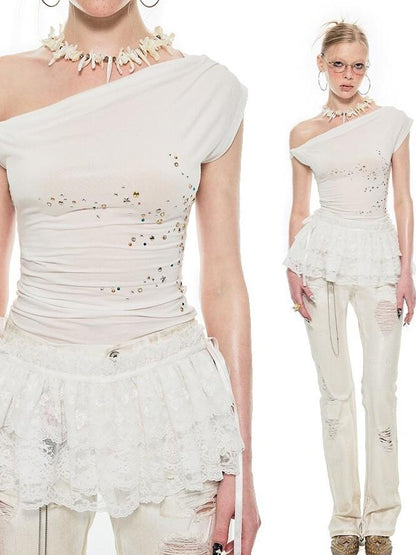 1JINN STUDIO Studded One Shoulder Asymmetrical Fitted Women&