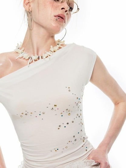 1JINN STUDIO Studded One Shoulder Asymmetrical Fitted Women&