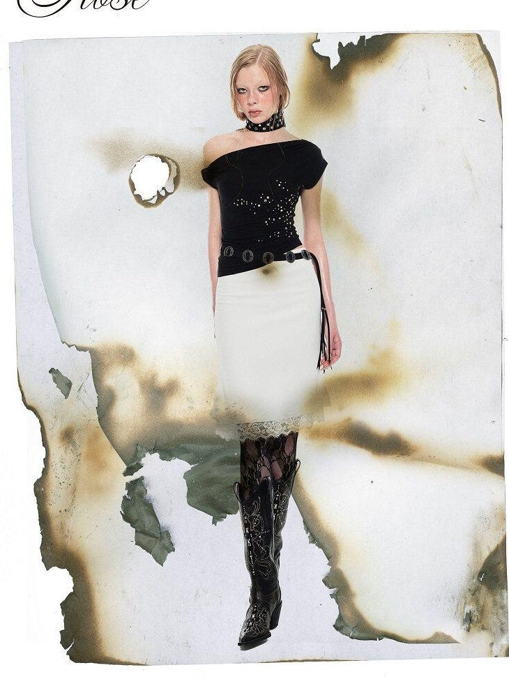 1JINN STUDIO Studded One Shoulder Asymmetrical Fitted Women&