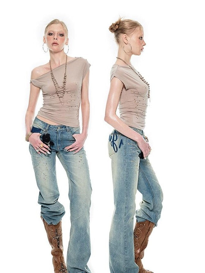 1JINN STUDIO Studded One Shoulder Asymmetrical Fitted Women&