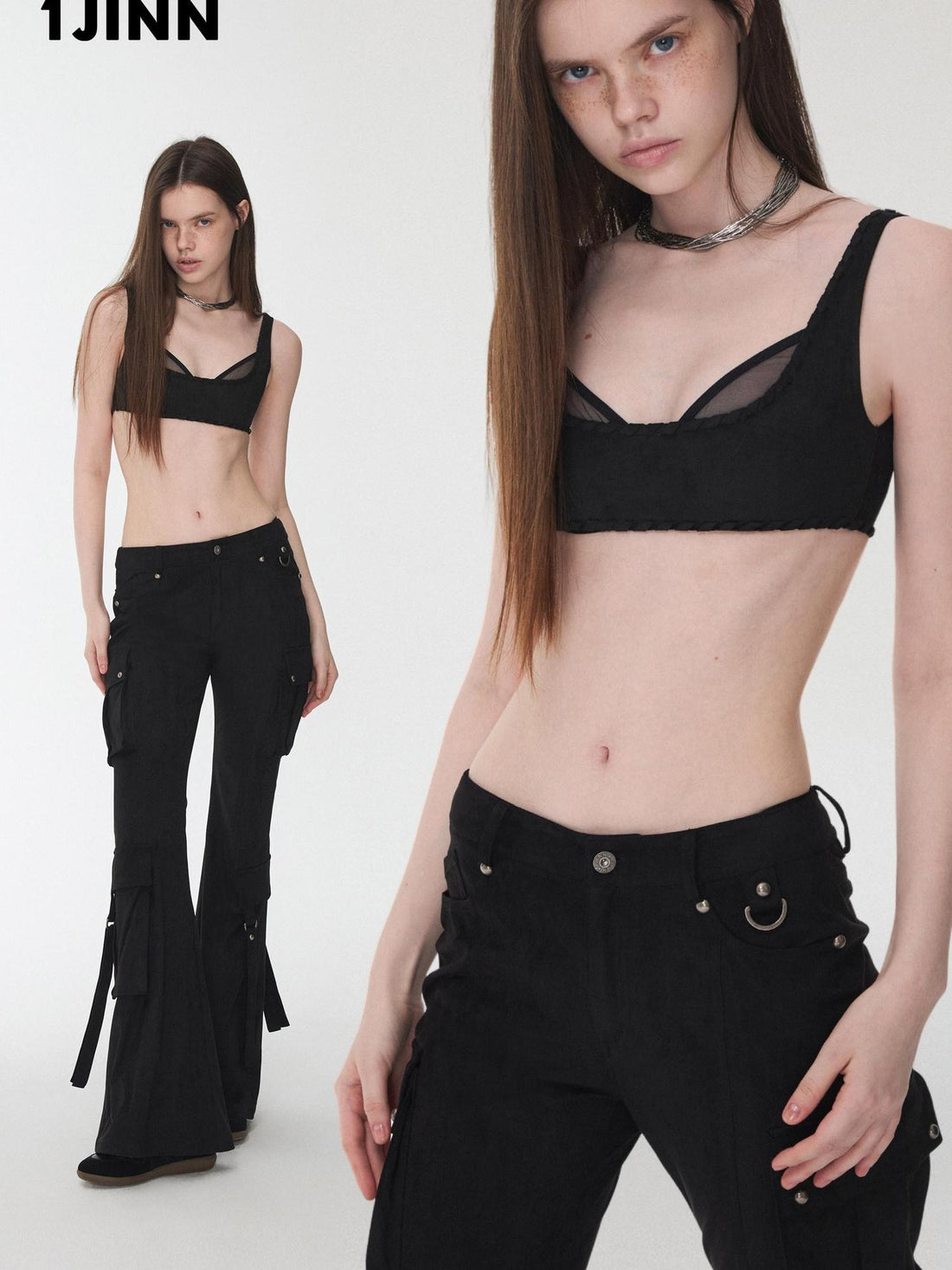 1JINN STUDIO Suede Mesh Faux Two Piece Lace Up Wireless Women&
