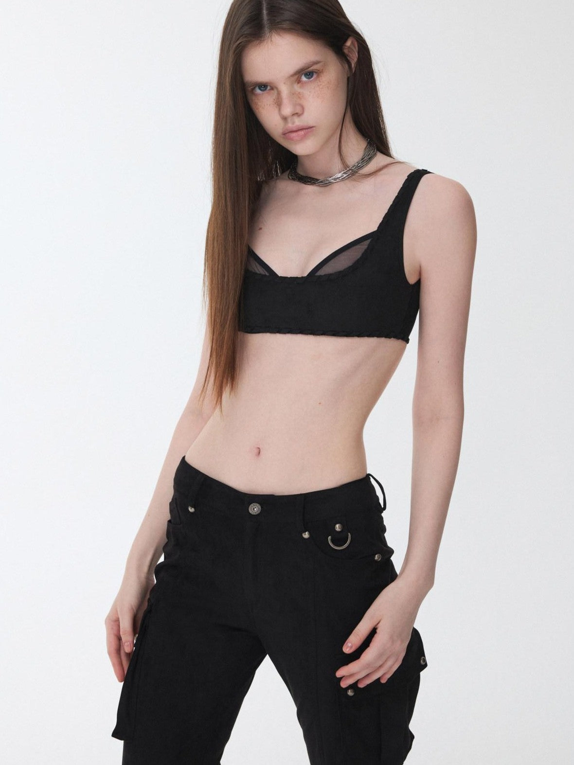 1JINN STUDIO Suede Mesh Faux Two Piece Lace Up Wireless Women&