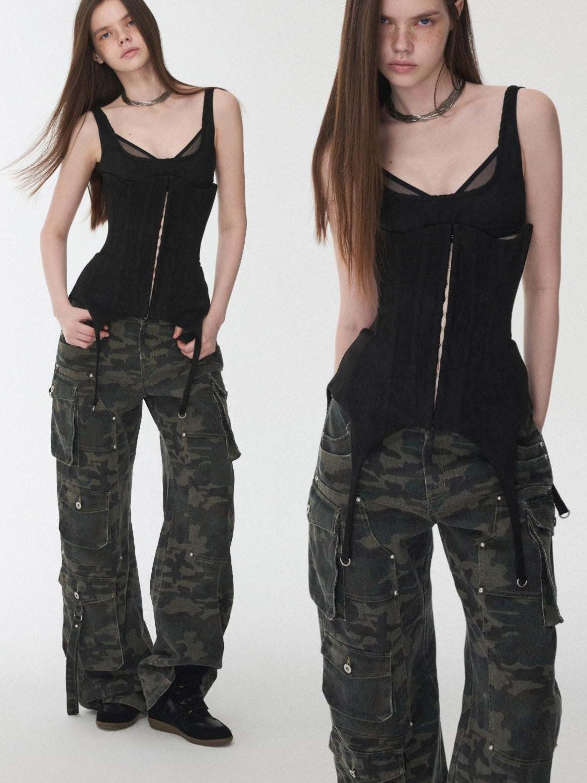 1JINN STUDIO Suede Mesh Faux Two Piece Lace Up Wireless Women&