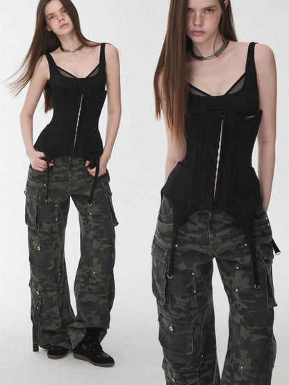 1JINN STUDIO Suede Mesh Faux Two Piece Lace Up Wireless Women&