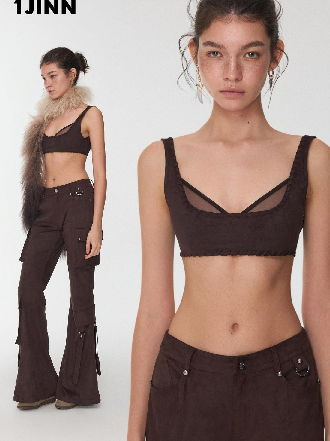 1JINN STUDIO Suede Mesh Faux Two Piece Lace Up Wireless Women&