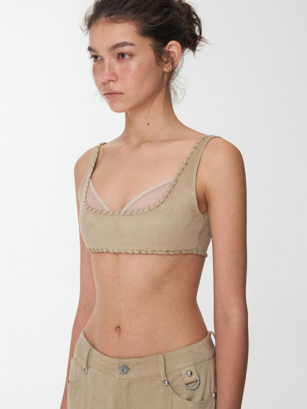 1JINN STUDIO Suede Mesh Faux Two Piece Lace Up Wireless Women&