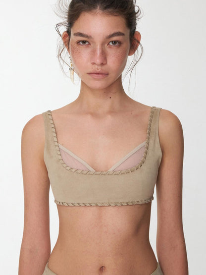 1JINN STUDIO Suede Mesh Faux Two Piece Lace Up Wireless Women&
