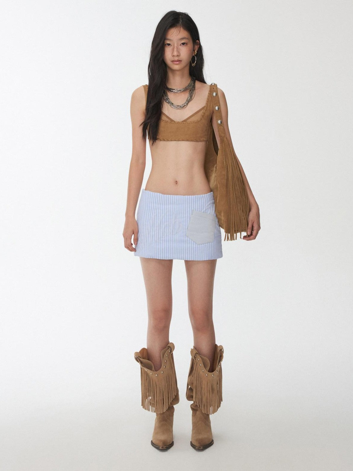 1JINN STUDIO Suede Mesh Faux Two Piece Lace Up Wireless Women&