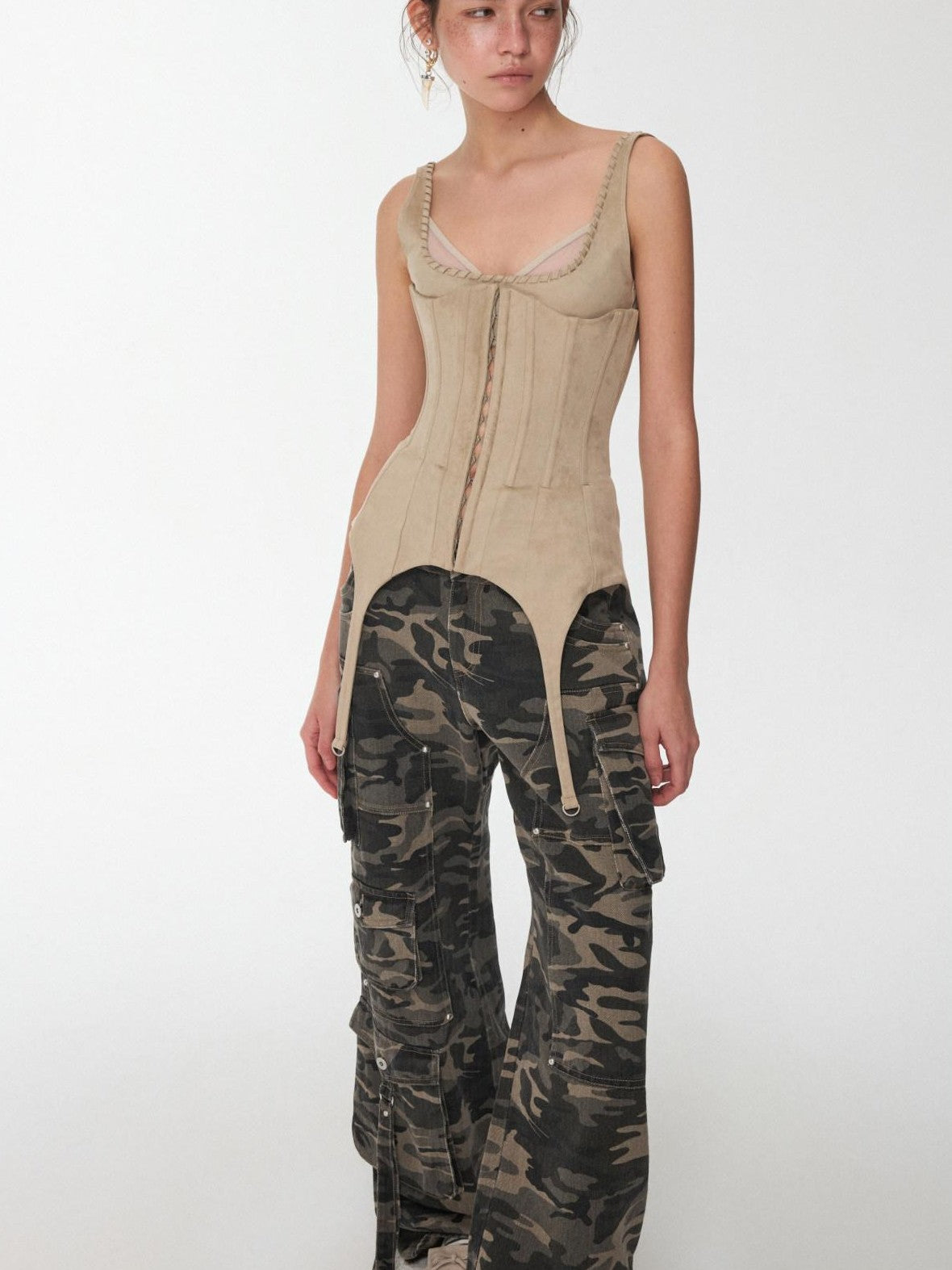 1JINN STUDIO Suede Mesh Faux Two Piece Lace Up Wireless Women&