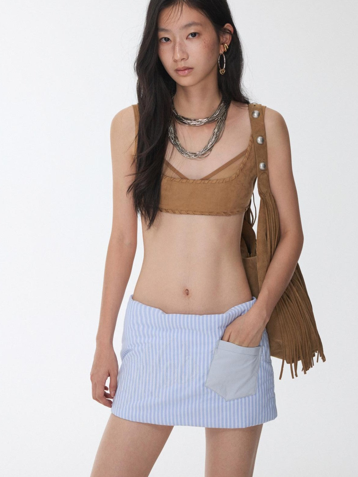 1JINN STUDIO Suede Mesh Faux Two Piece Lace Up Wireless Women&