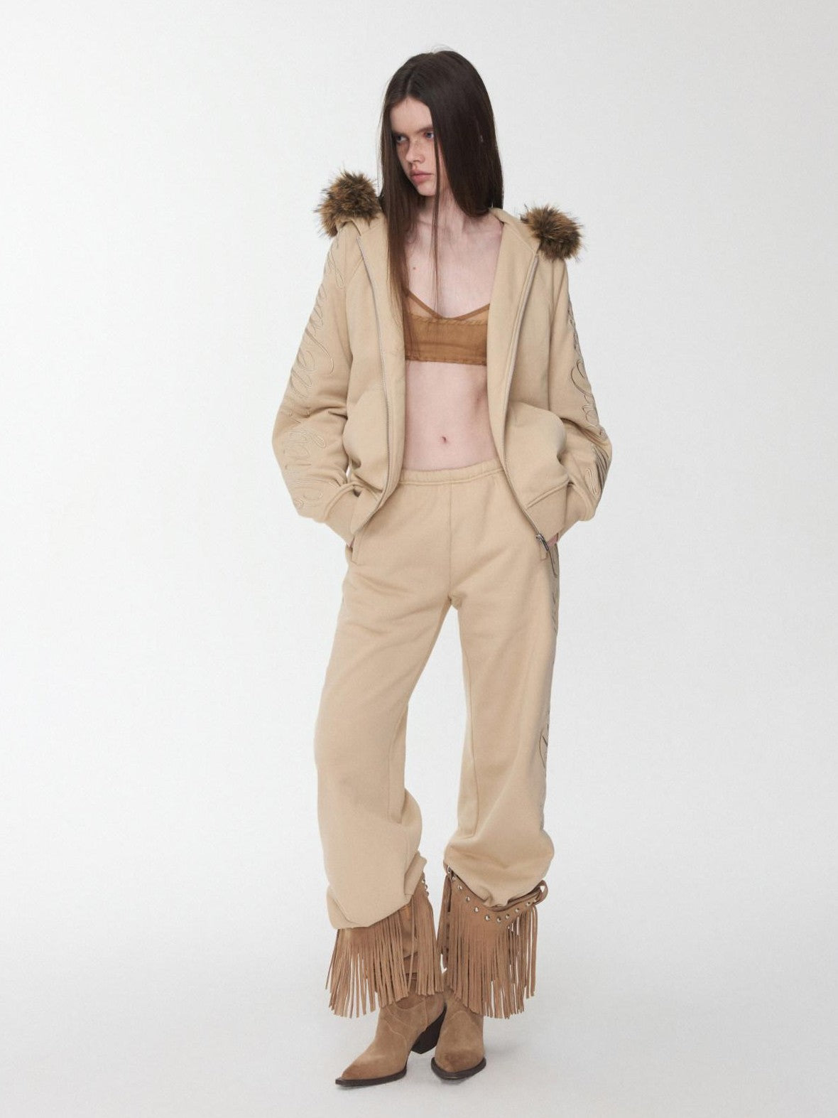 1JINN STUDIO Suede Mesh Faux Two Piece Lace Up Wireless Women&