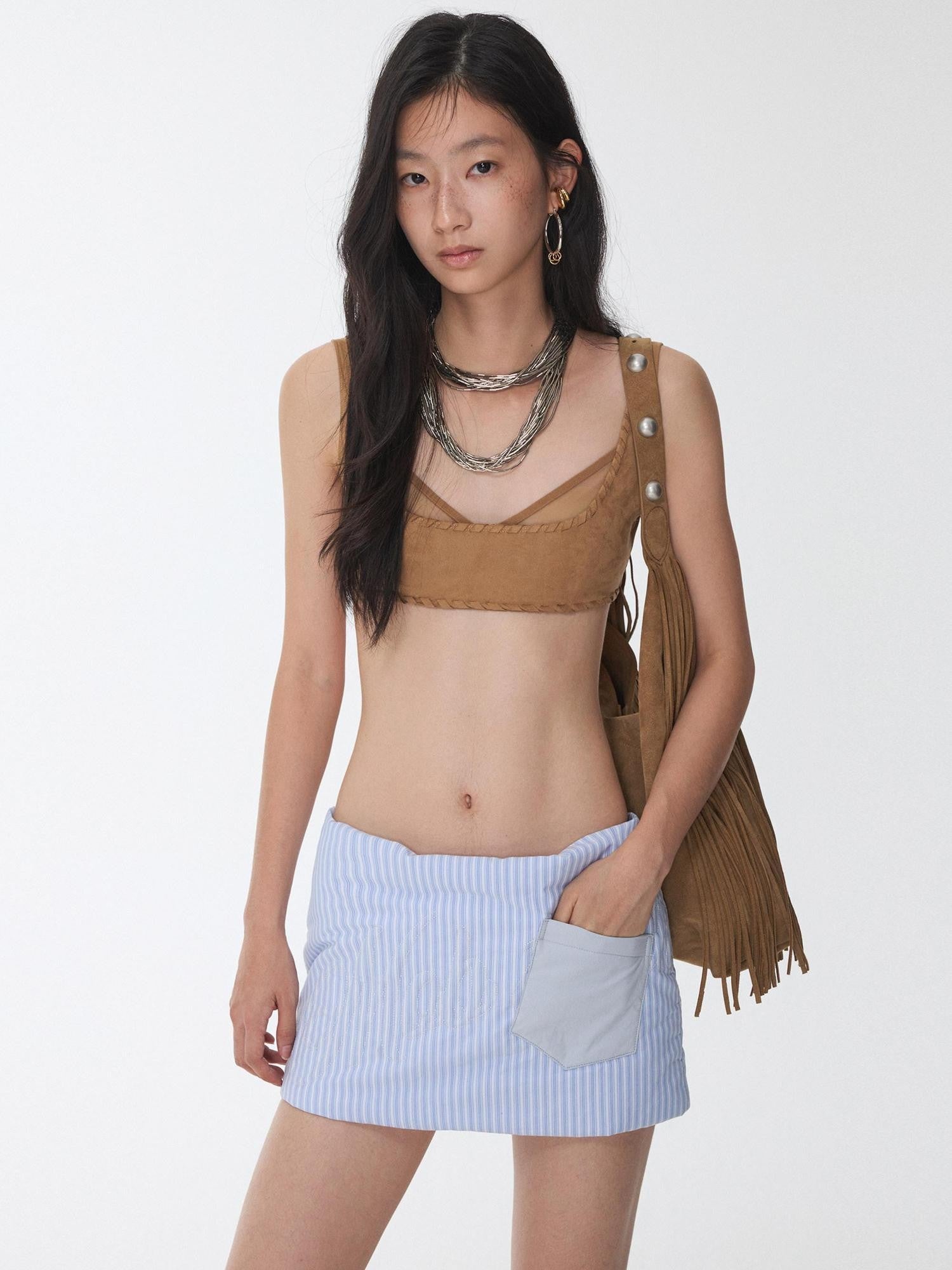 1JINN STUDIO Suede Mesh Faux Two Piece Lace Up Wireless Women&
