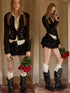 1JINN STUDIO Tweed Inspired Metal Buckle Lace Trim Waist Cincher Women&