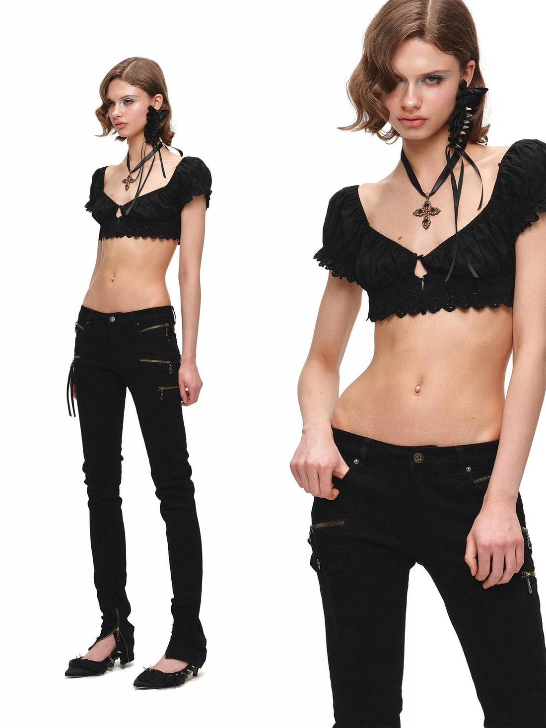 1JINN STUDIO Ultra Cropped Jacquard Short Sleeve Women&