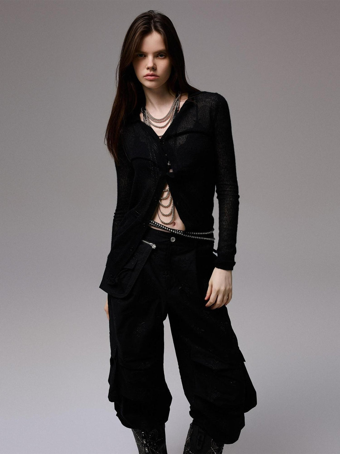1JINN STUDIO Ultra Thin Sheer Slim Fit Solid Knit Women&