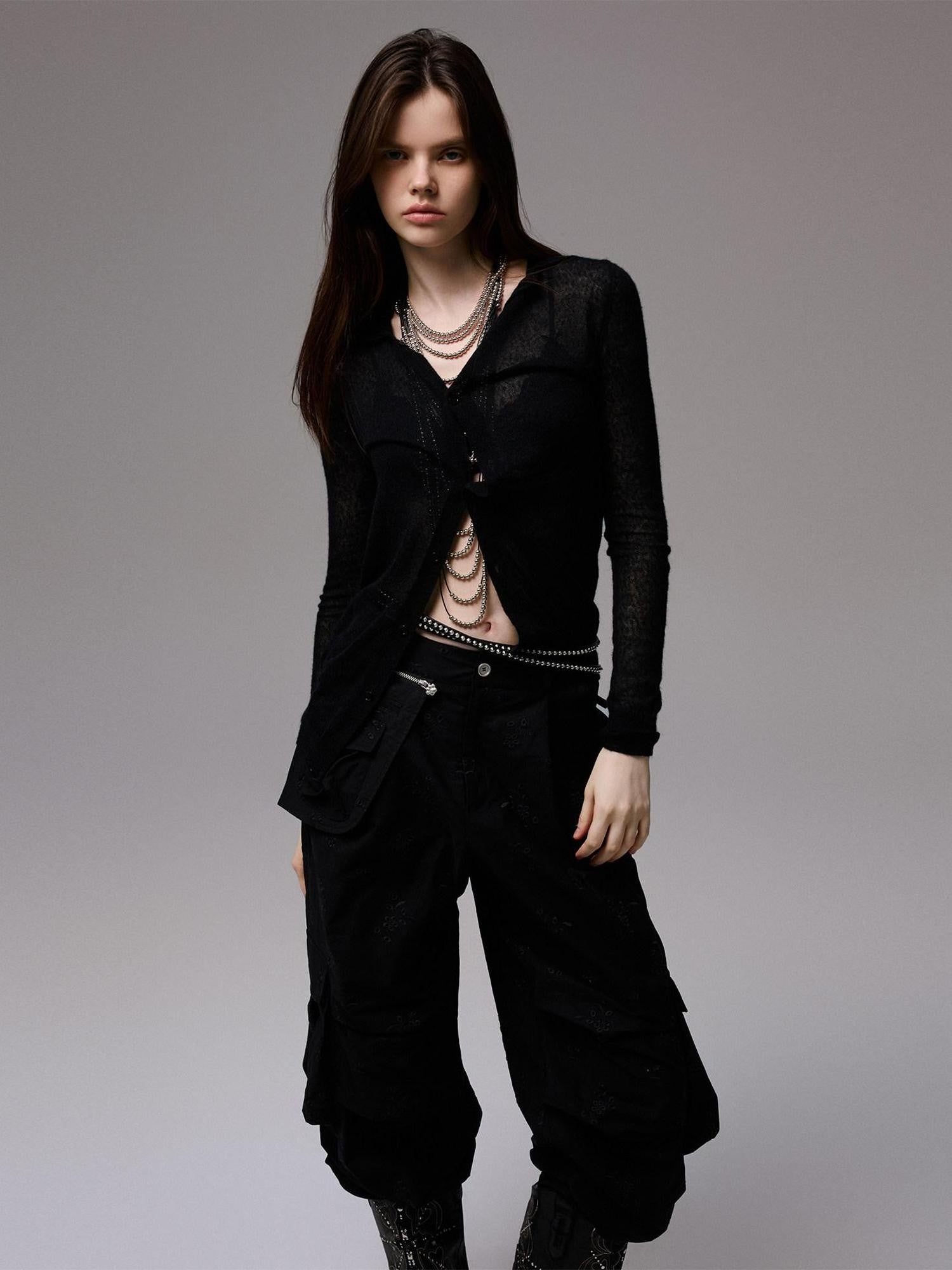 1JINN STUDIO Ultra Thin Sheer Slim Fit Solid Knit Women&