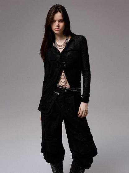 1JINN STUDIO Ultra Thin Sheer Slim Fit Solid Knit Women&