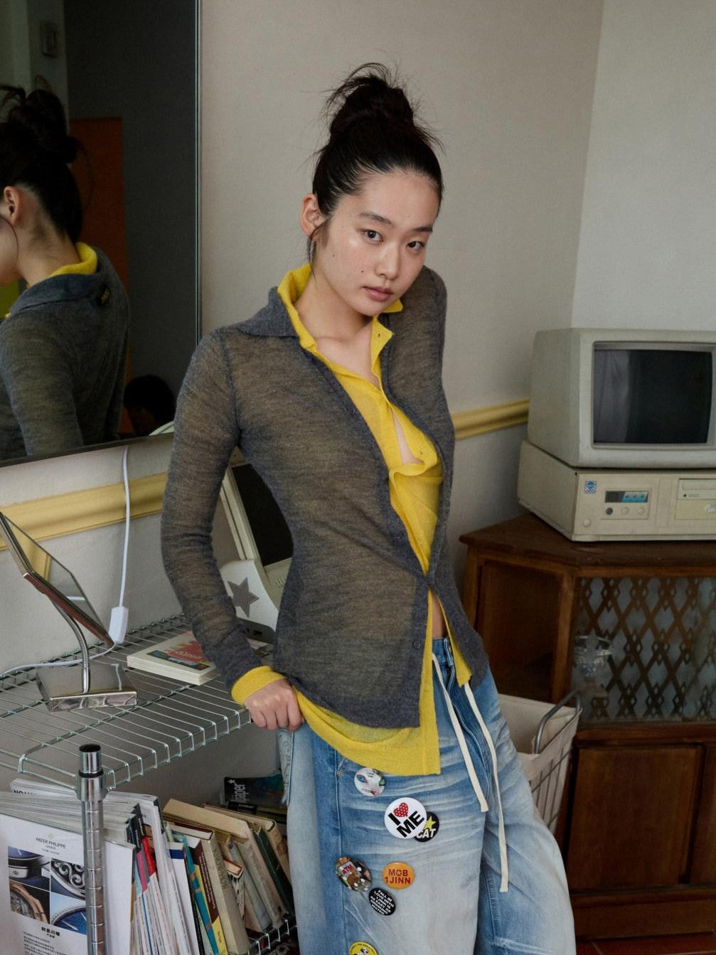 1JINN STUDIO Ultra Thin Sheer Slim Fit Solid Knit Women&