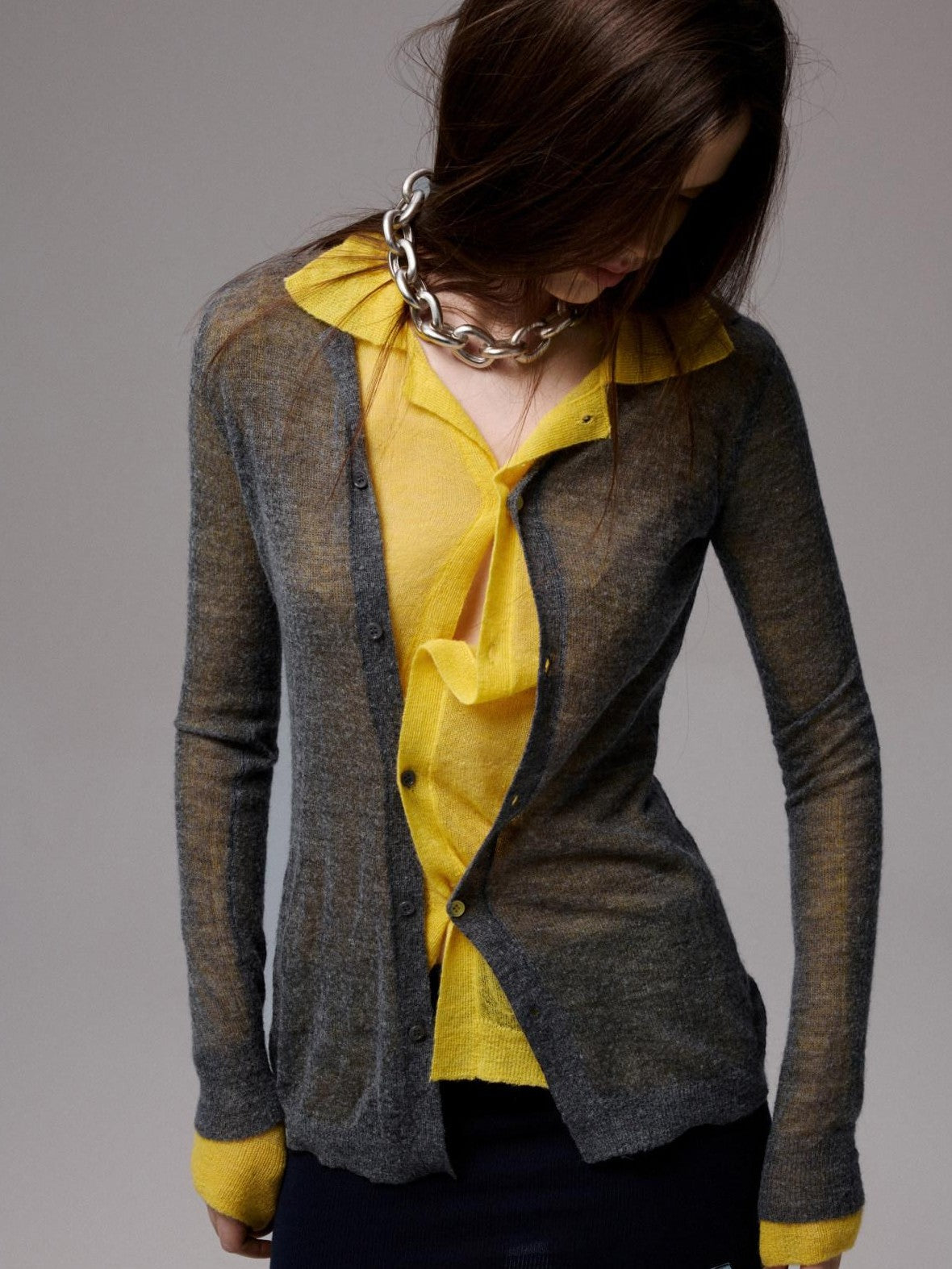1JINN STUDIO Ultra Thin Sheer Slim Fit Solid Knit Women&