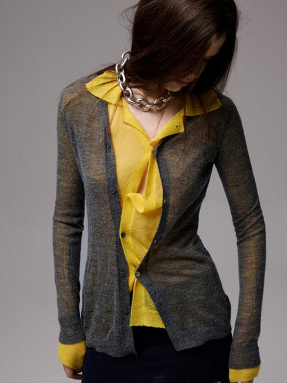 1JINN STUDIO Ultra Thin Sheer Slim Fit Solid Knit Women&