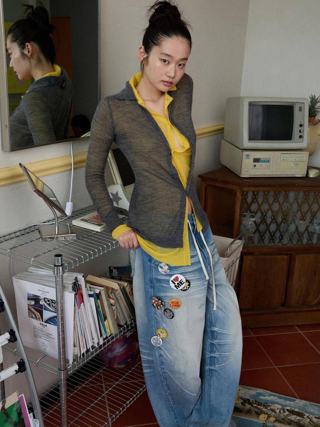 1JINN STUDIO Ultra Thin Sheer Slim Fit Solid Knit Women&