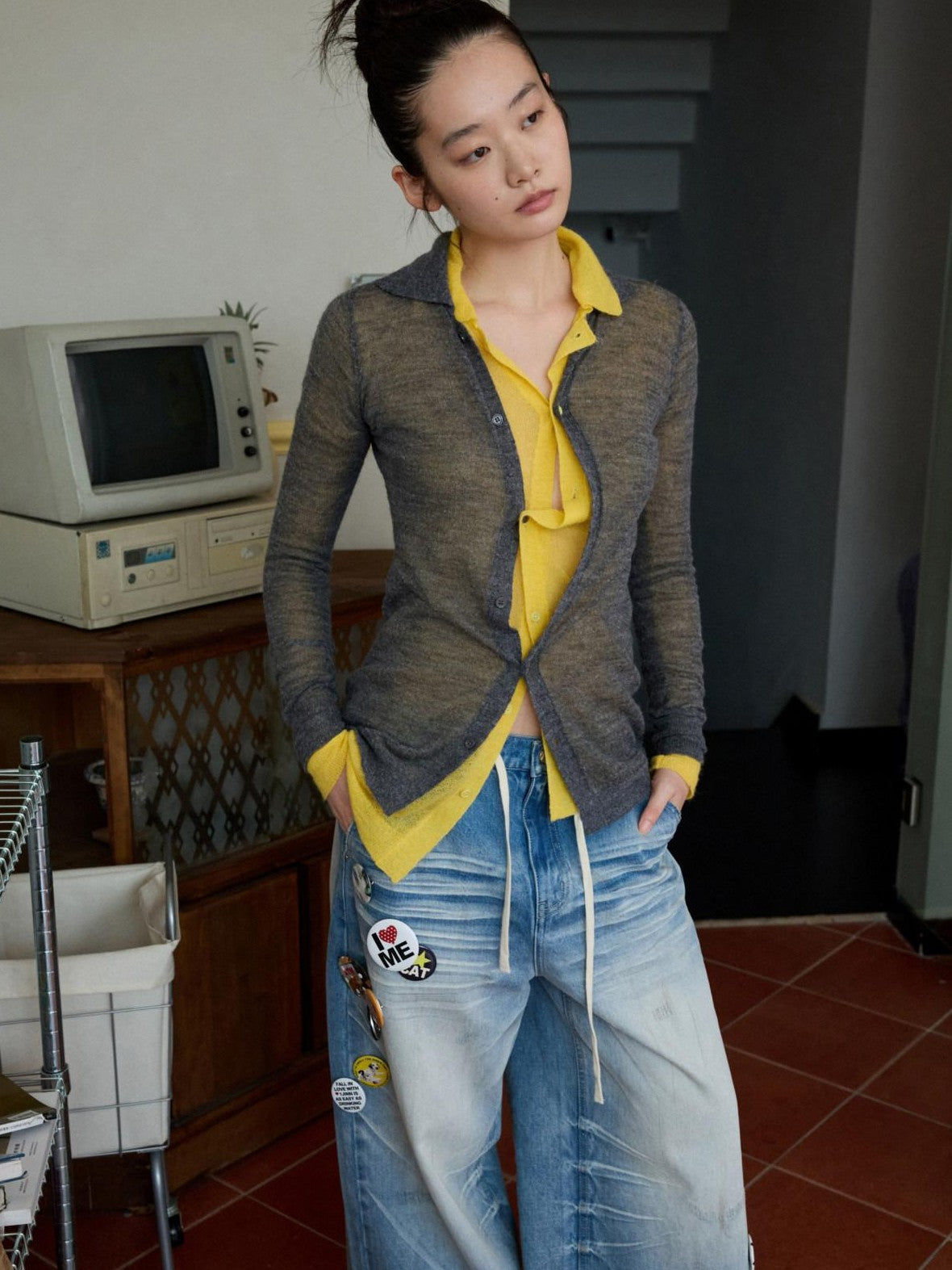 1JINN STUDIO Ultra Thin Sheer Slim Fit Solid Knit Women&